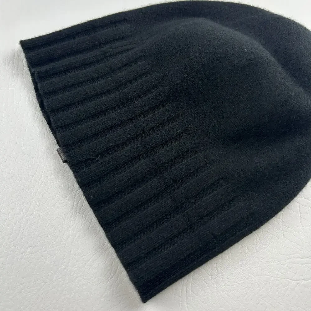 Vince 100% Cashmere Beanie Hat Black Rib Knit One Size Unisex Soft Luxury